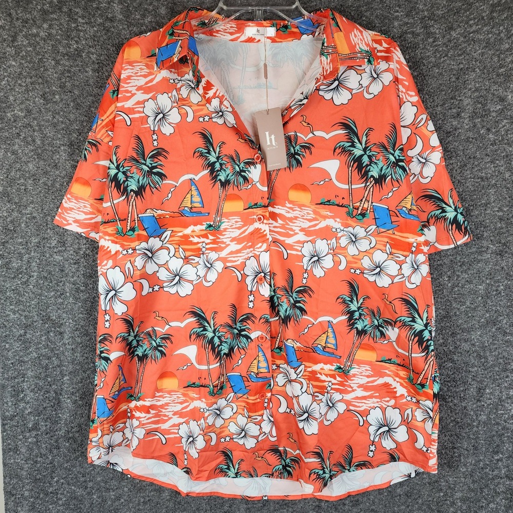 Hotouch Product Type Women XL Orange Tropical Floral Button Down NEW